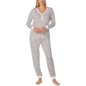 image:imagekate spade new york Womens 2Piece Long Sleeve Henley Top amp Jogger Pant Pajama Set Brushed Cozy Soft Jersey Ribbed CuffsLeopard Spots