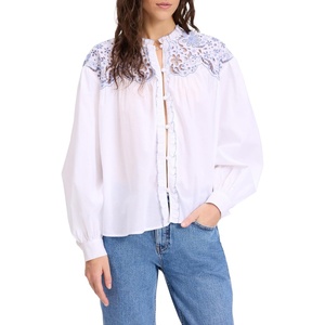 image:imagekate spade new york Womens Floral Embroidered BlouseFresh WhiteDiamond Blue