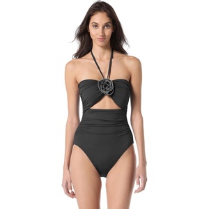 image:imagekate spade new york Womens Rosette Solids Bandeau One Piece SwimsuitBlack