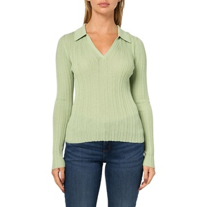 image:imagekate spade new york Womens Sheer Ribbed Long Sleeve PoloVenus Green