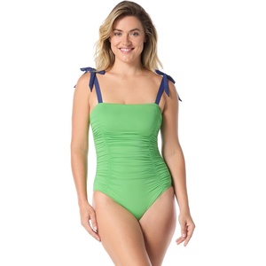image:imagekate spade new york Womens Solid Shirred Bow Shoulder One PieceShamrock