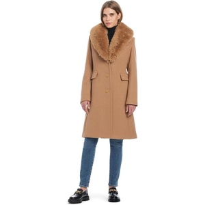 image:imagekate spade new york Womens Wool Blend Coat With Removable Faux Fur CollarCamel