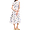image:imagekate spade new york Womens Painterly Bouquet Flutter Sleeve Tiered Midi DressDiamond BlueFresh White