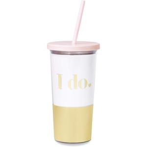 image:imagekate spade new york GoldBlush Pink Bridal Insulated Tumbler with Reusable Straw 20 Ounce Travel Cup I Do Gold