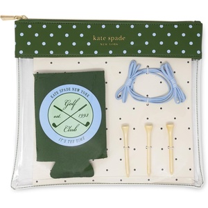 image:imagekate spade new york Outdoor Fun Golf Pouch Set Lexington Dot  Clear and Green Polka Dot Travel Pouch with Drink Hugger 3 Wooden Golf Tees amp 2 Hair Ties Zipper Bag with Leatherette Trim
