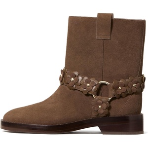 image:imagekate spade new york Spade Flower Stud Smooth Leather Moto BootsBurnt Sage Suede