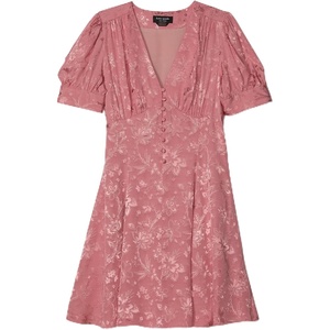 image:imagekate spade new york Womens Mini DressFluid Jacquard Puff Sleeve Serene Pink