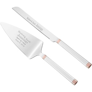 image:imageKate Spade Bridal Rosy Glow Personalized Wedding Cake Knife and Server Set Custom Engraved Wedding Cake Cutting Set for Bride and Groom