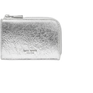 image:imagekate spade new york Mini Zip Card Case Suede Mini Zip Card CaseMetallic Crinkle Silver
