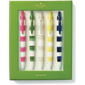 image:imagekate spade new york Black Ink Pen Set of 5 Polka Dot Retractable Pens Cute Plastic Click Pens Black DotsMulti