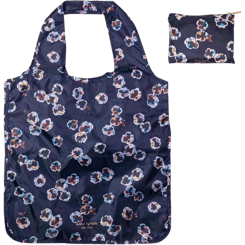 image:imagekate spade new york Reusable Produce Bags Shopping Tote with Zipper Storage Pouch Lightweight Foldable Grocery BagWatercolor Ditsy