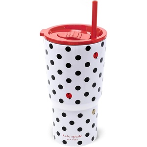 image:imagekate spade new york 20 Ounce Insulated Tumbler for Cold and Hot Drinks with Reusable Straw Stainless Steel Travel Cup with Slide Top Lid Ladybug DotLadybug Dot