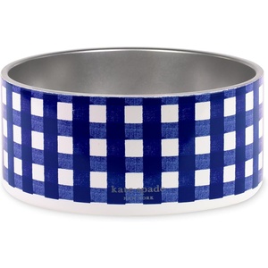 image:imagekate spade new york Dog Dish for Food and Water Stainless Steel Bowl with NonSlip Base 2 Cup 16oz Capacity Small Pet Food Bowl or Water Dish for Dogs Navy GinghamNavy Gingham